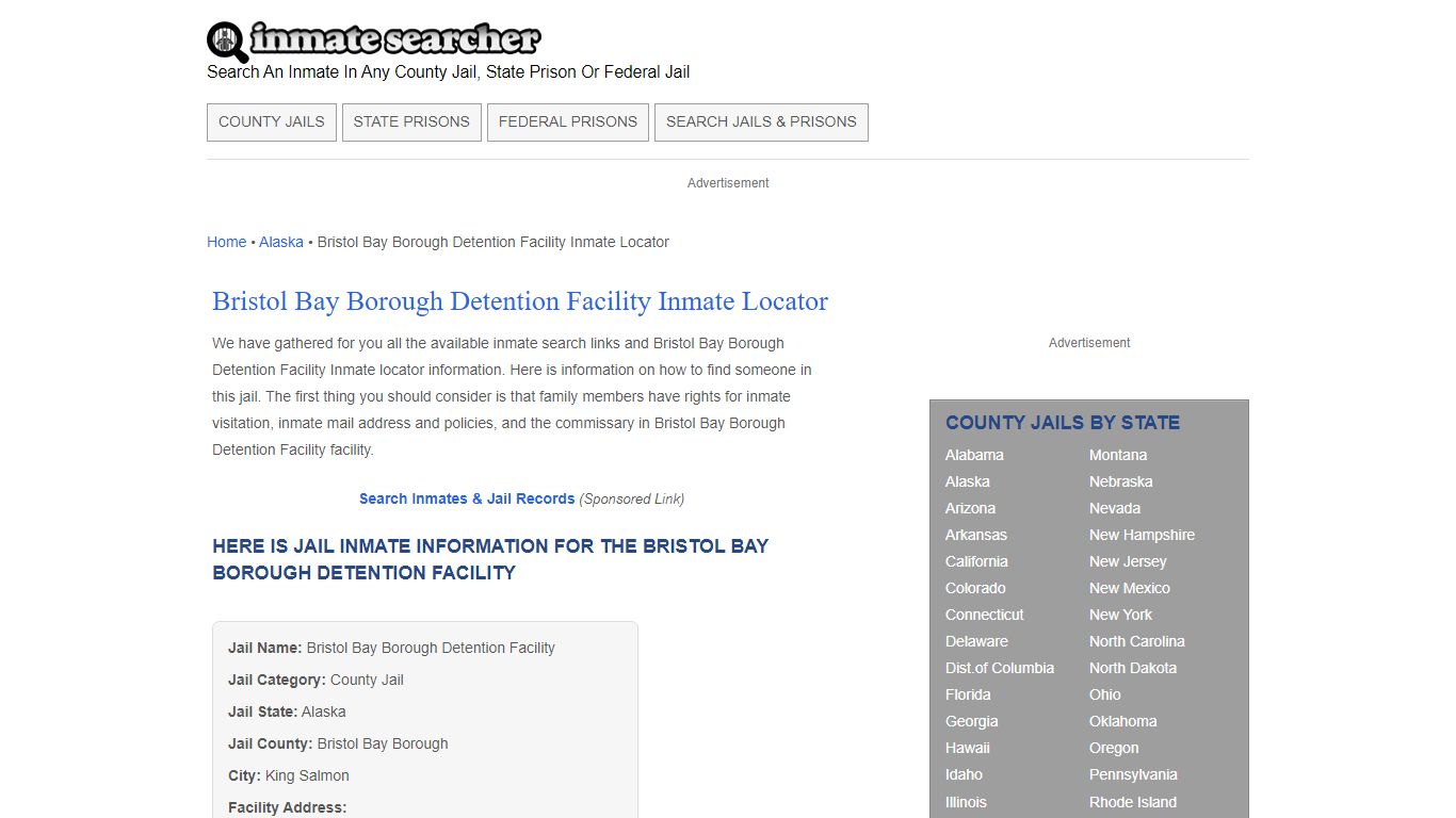 Bristol Bay Borough Detention Facility Inmate Locator - Inmate Searcher