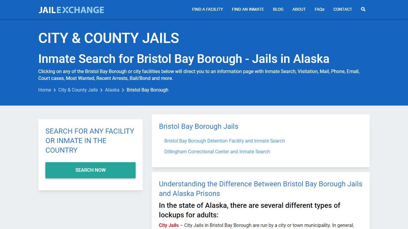 Inmate Search for Bristol Bay Borough | Jails in Alaska - Jail Exchange