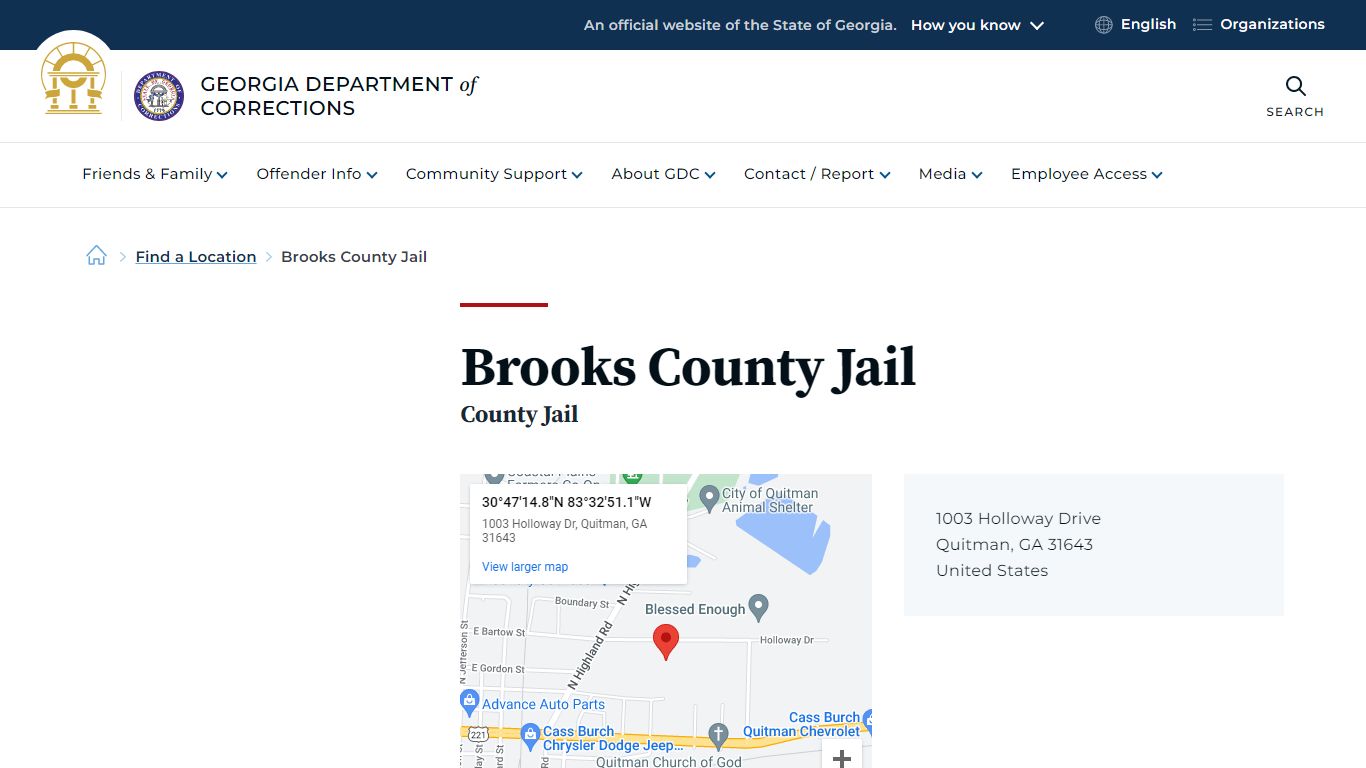 Brooks County Jail | Georgia Department of Corrections