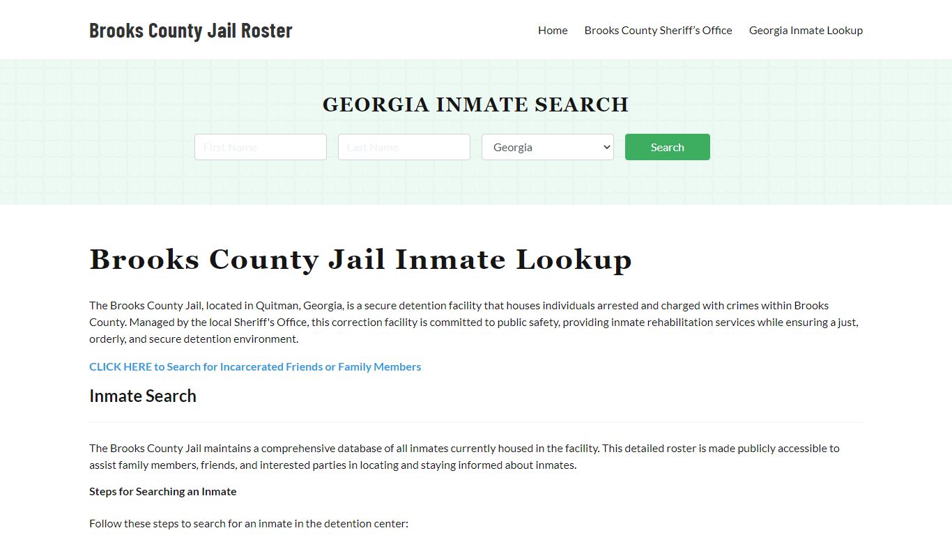 Brooks County Jail Roster Lookup, GA, Inmate Search
