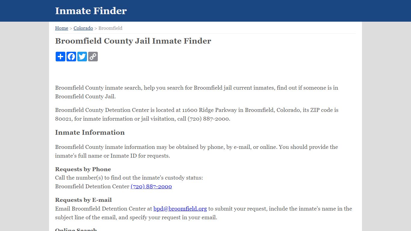 Broomfield County Jail Inmate Search - Colorado