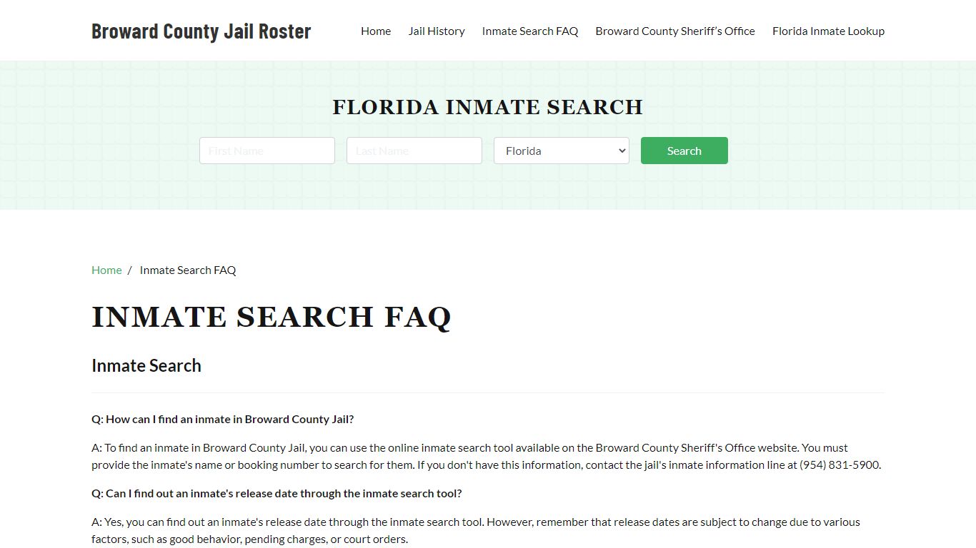Inmate Searh FAQ - Broward County, FL