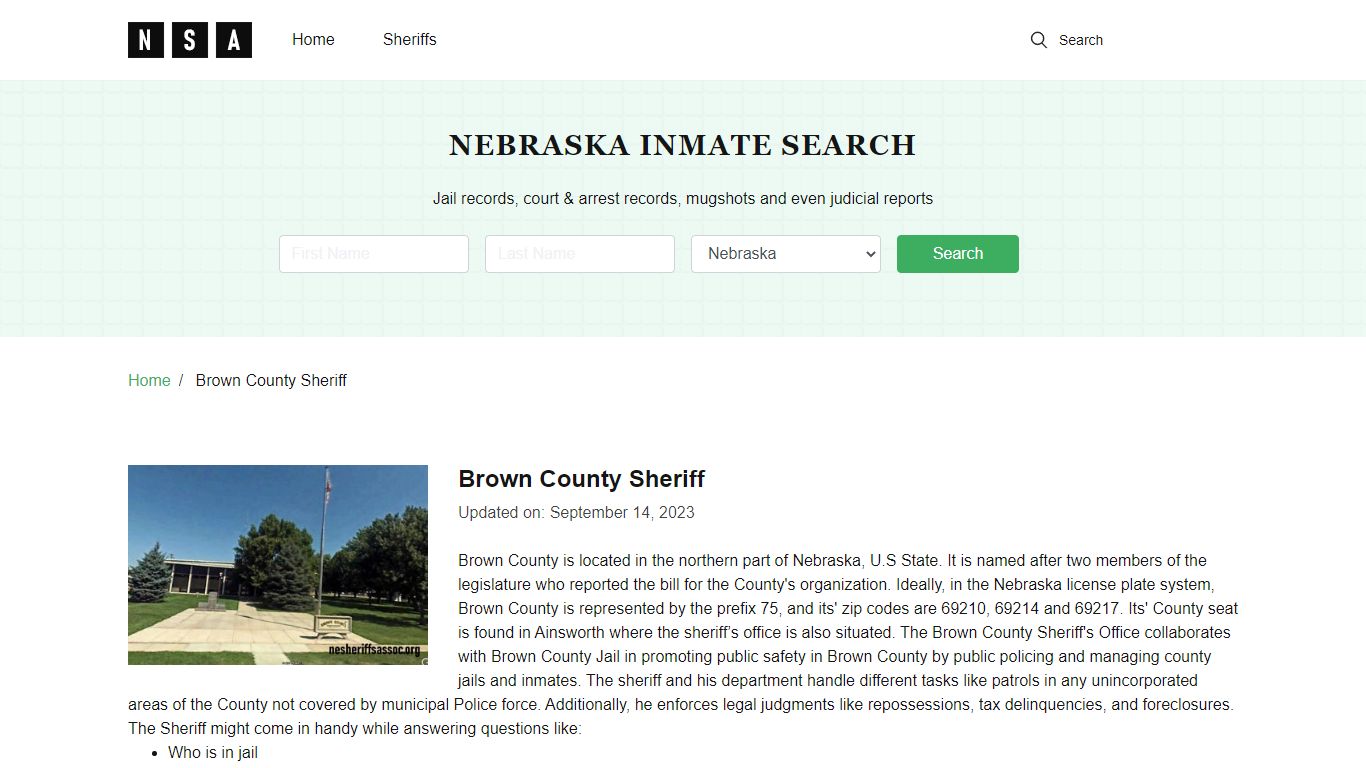 Brown County Sheriff, Nebraska and County Jail Information