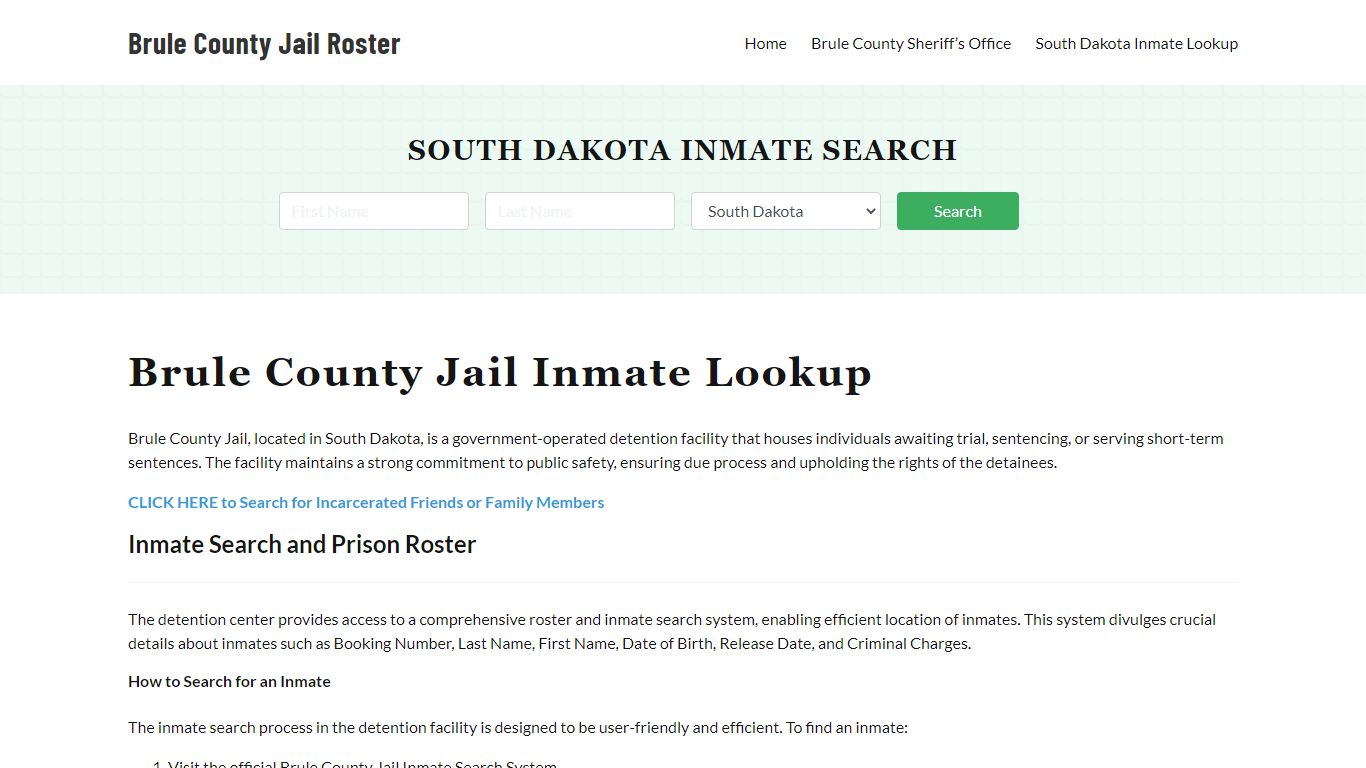 Brule County Jail Roster Lookup, SD, Inmate Search