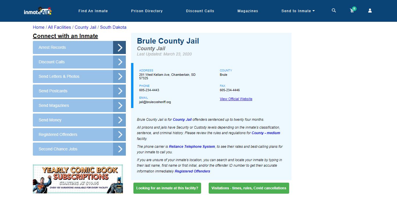 Brule County Jail - Inmate Locator - Chamberlain, SD