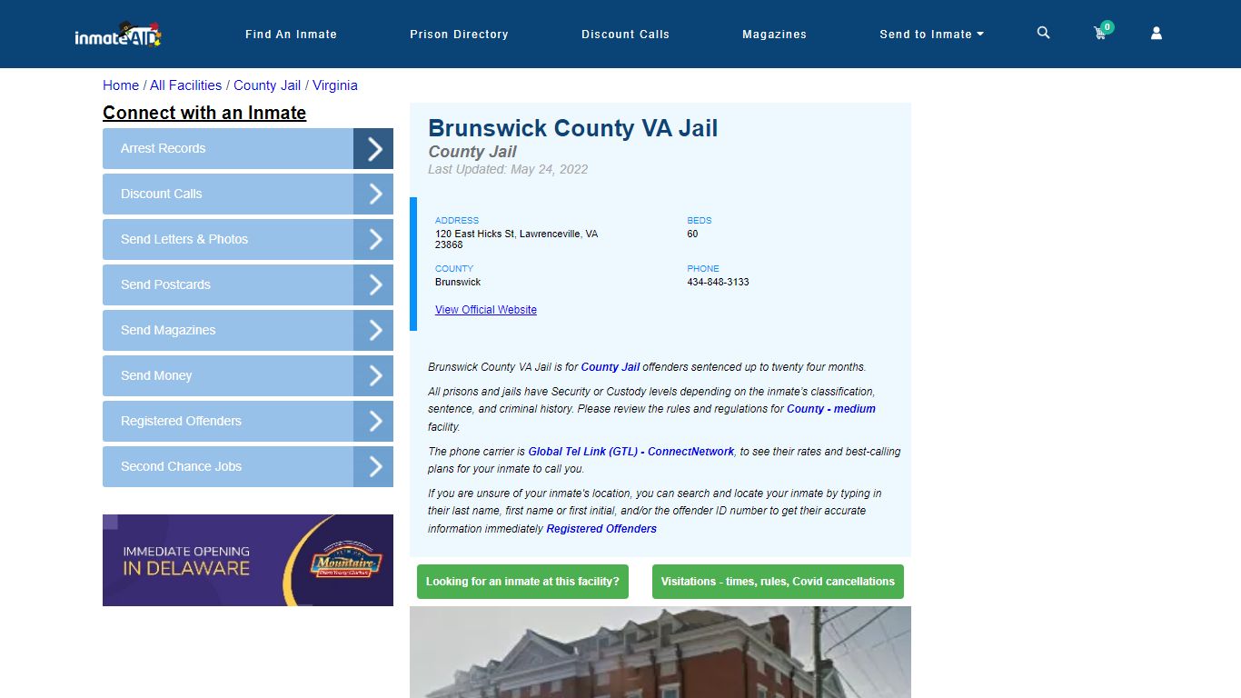 Brunswick County VA Jail - Inmate Locator - Lawrenceville, VA