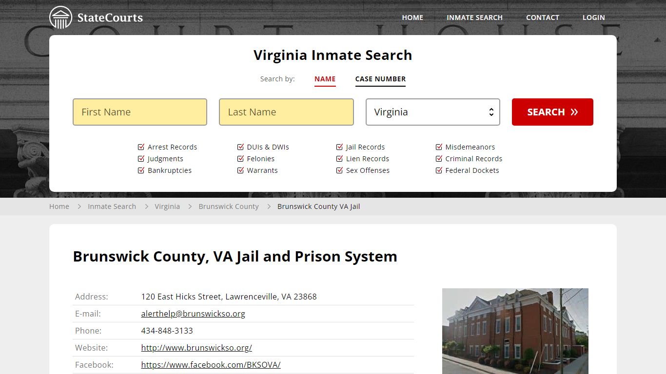 Brunswick County VA Jail Inmate Records Search, Virginia - StateCourts