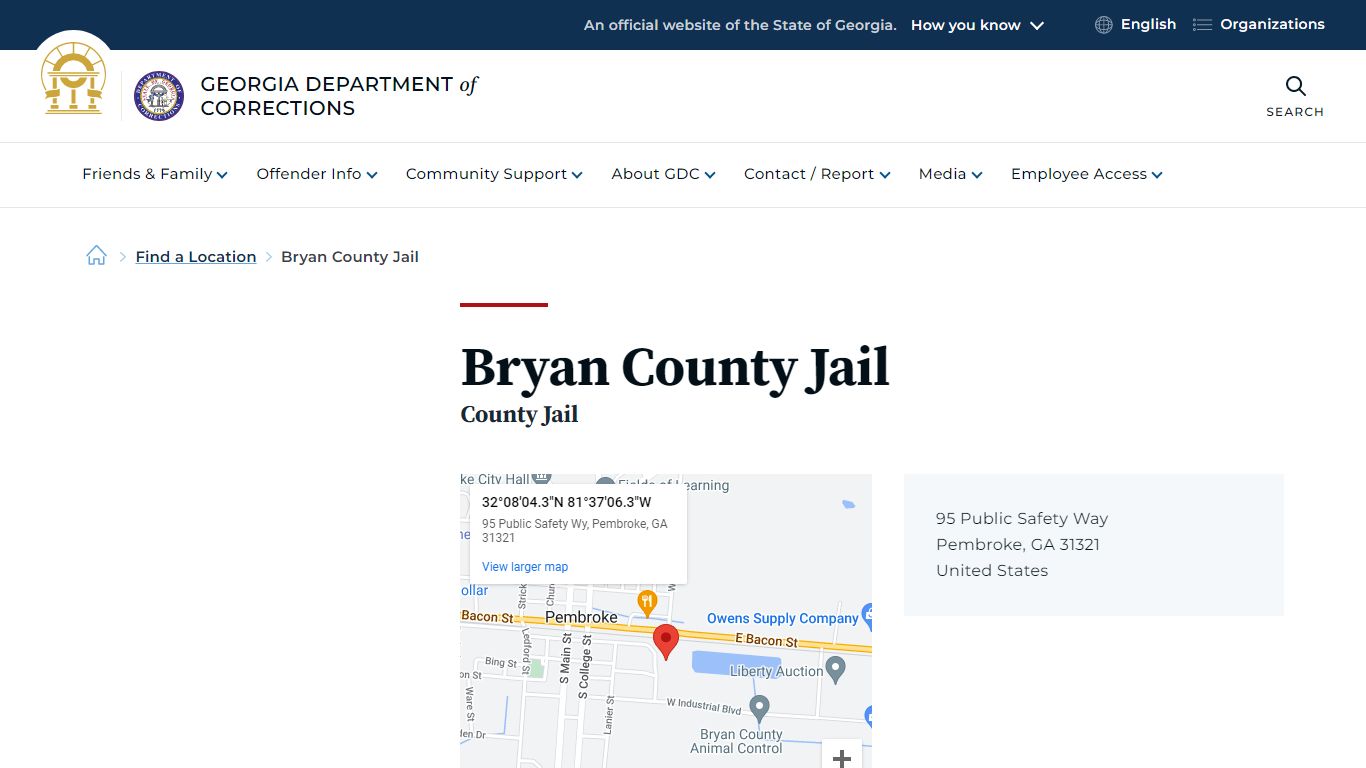 Bryan County Jail | Georgia Department of Corrections