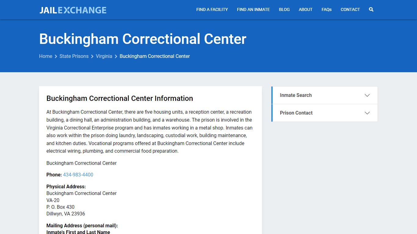 Buckingham Correctional Center Inmate Search, VA - Jail Exchange