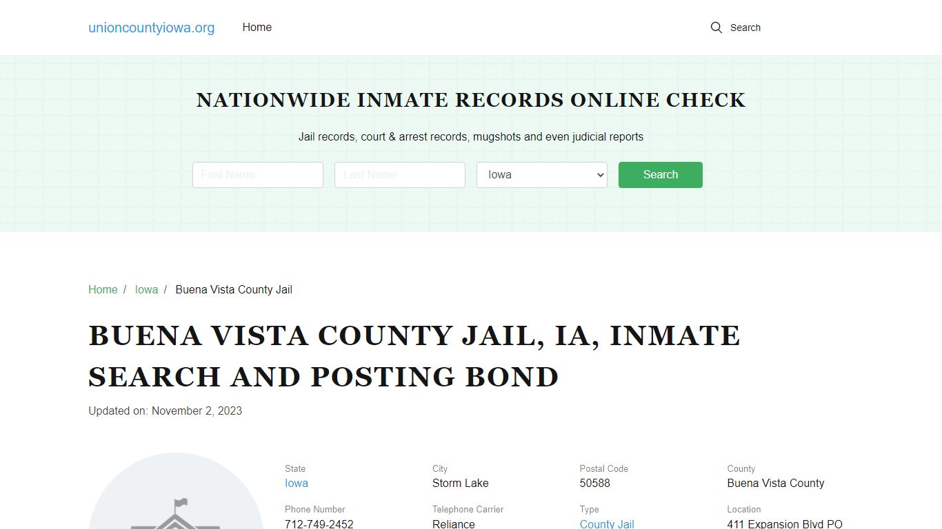 Buena Vista County Jail, IA, Inmate Search, Visitations