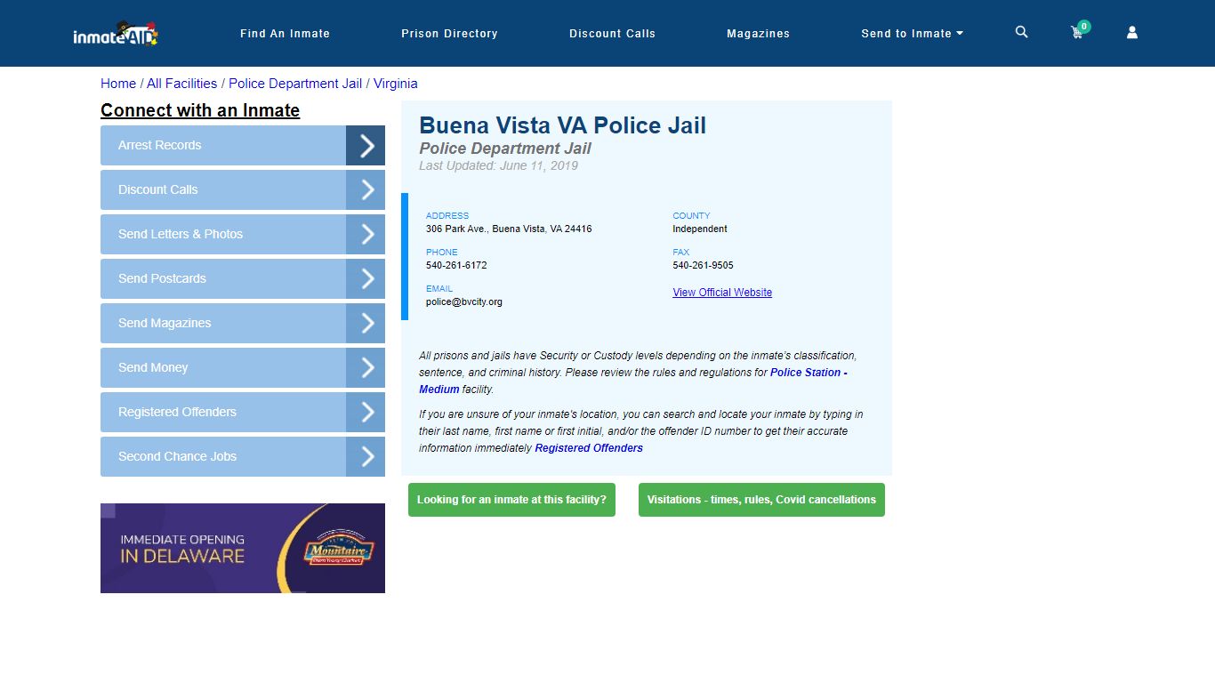 Buena Vista VA Police Jail & Inmate Search - Buena Vista, VA