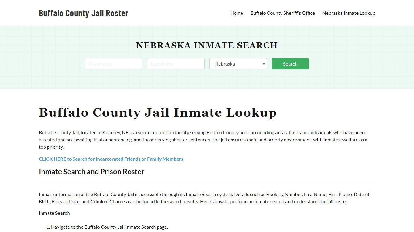 Buffalo County Jail Roster Lookup, NE, Inmate Search