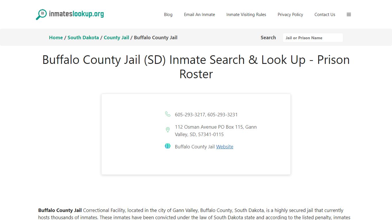 Buffalo County Jail (SD) Inmate Search & Look Up - Prison Roster