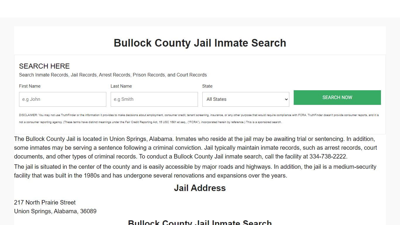 Bullock County Jail Inmate Search