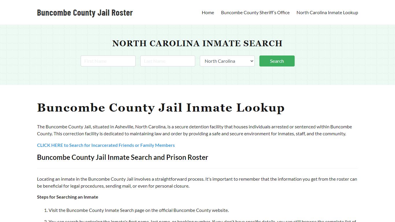 Buncombe County Jail Roster Lookup, NC, Inmate Search