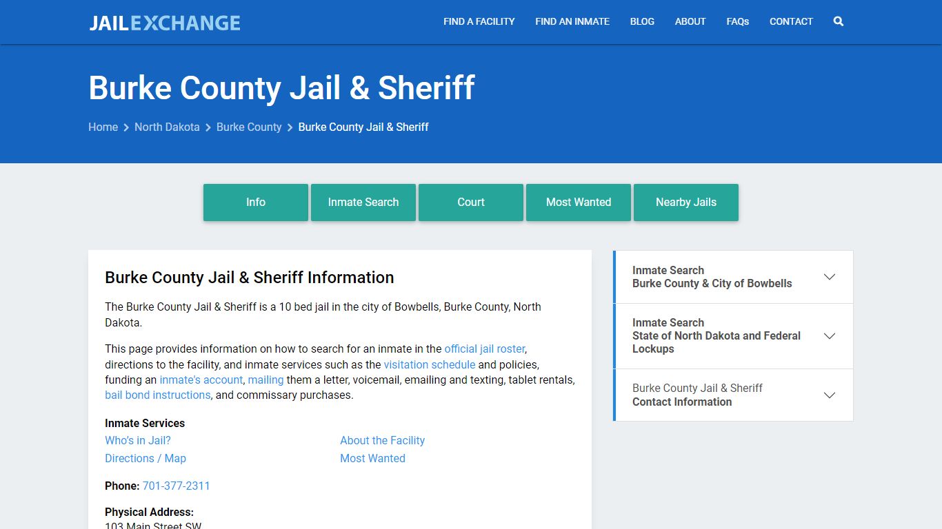 Burke County Jail & Sheriff, ND Inmate Search, Information