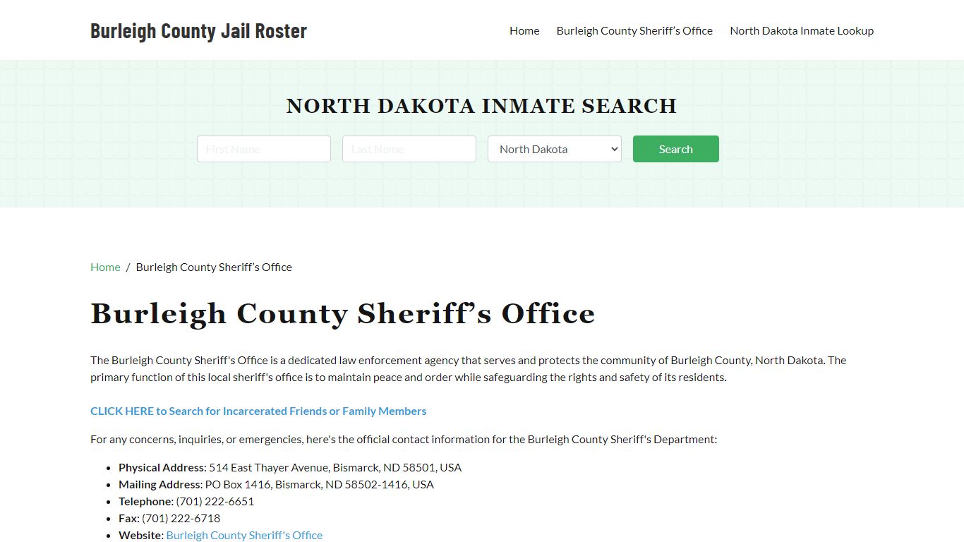 Burleigh County Sheriff Office, ND, Arrest Warrants Search