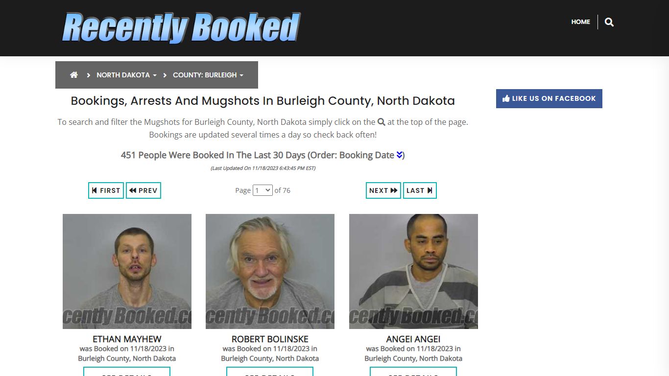Bookings, Arrests and Mugshots in Burleigh County, North Dakota