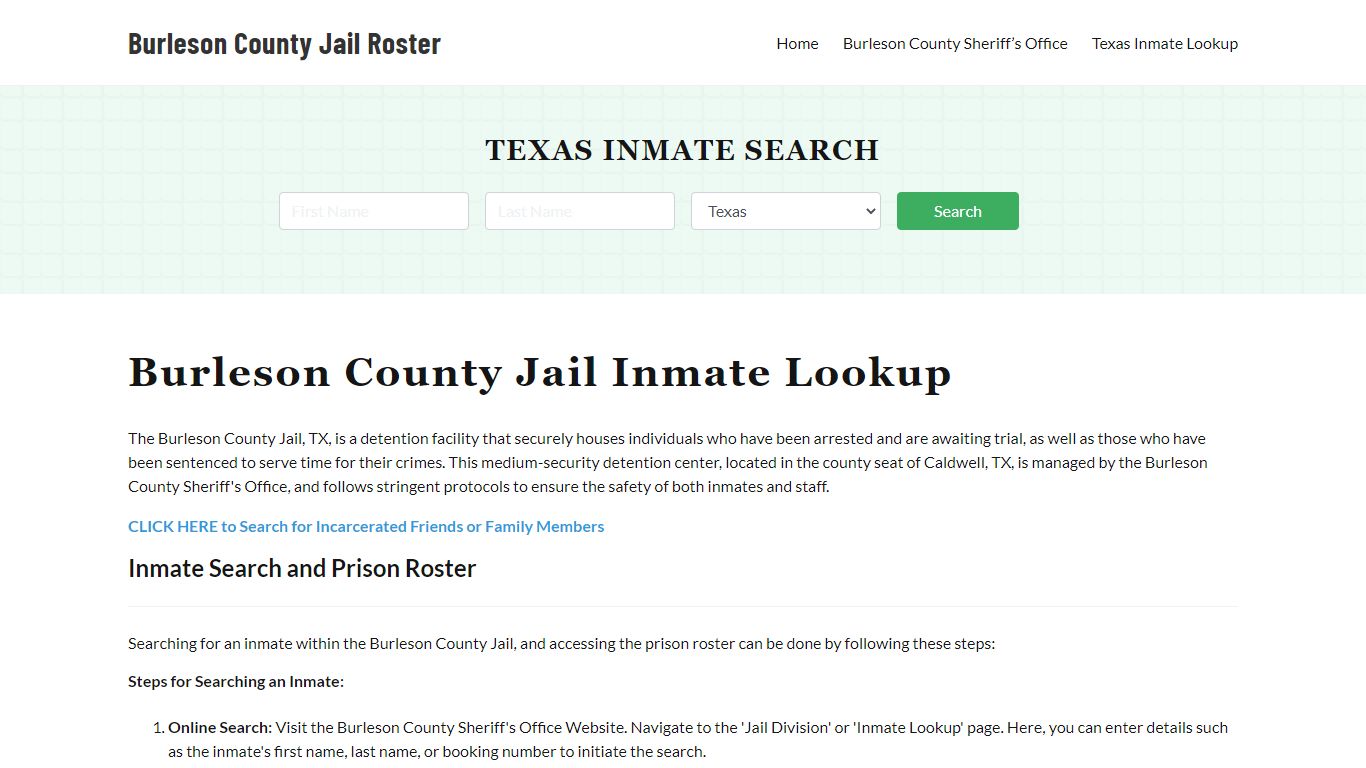Burleson County Jail Roster Lookup, TX, Inmate Search