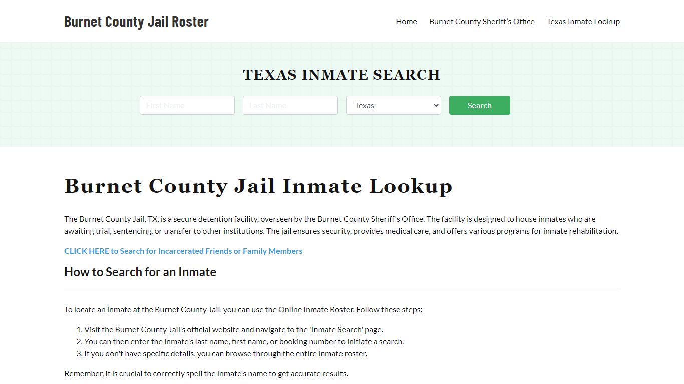 Burnet County Jail Roster Lookup, TX, Inmate Search