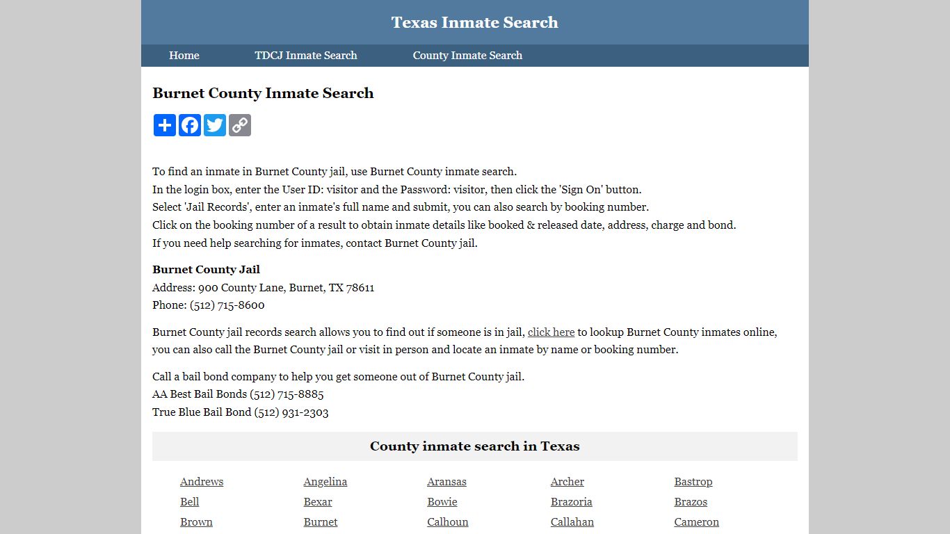 Burnet County Inmate Search