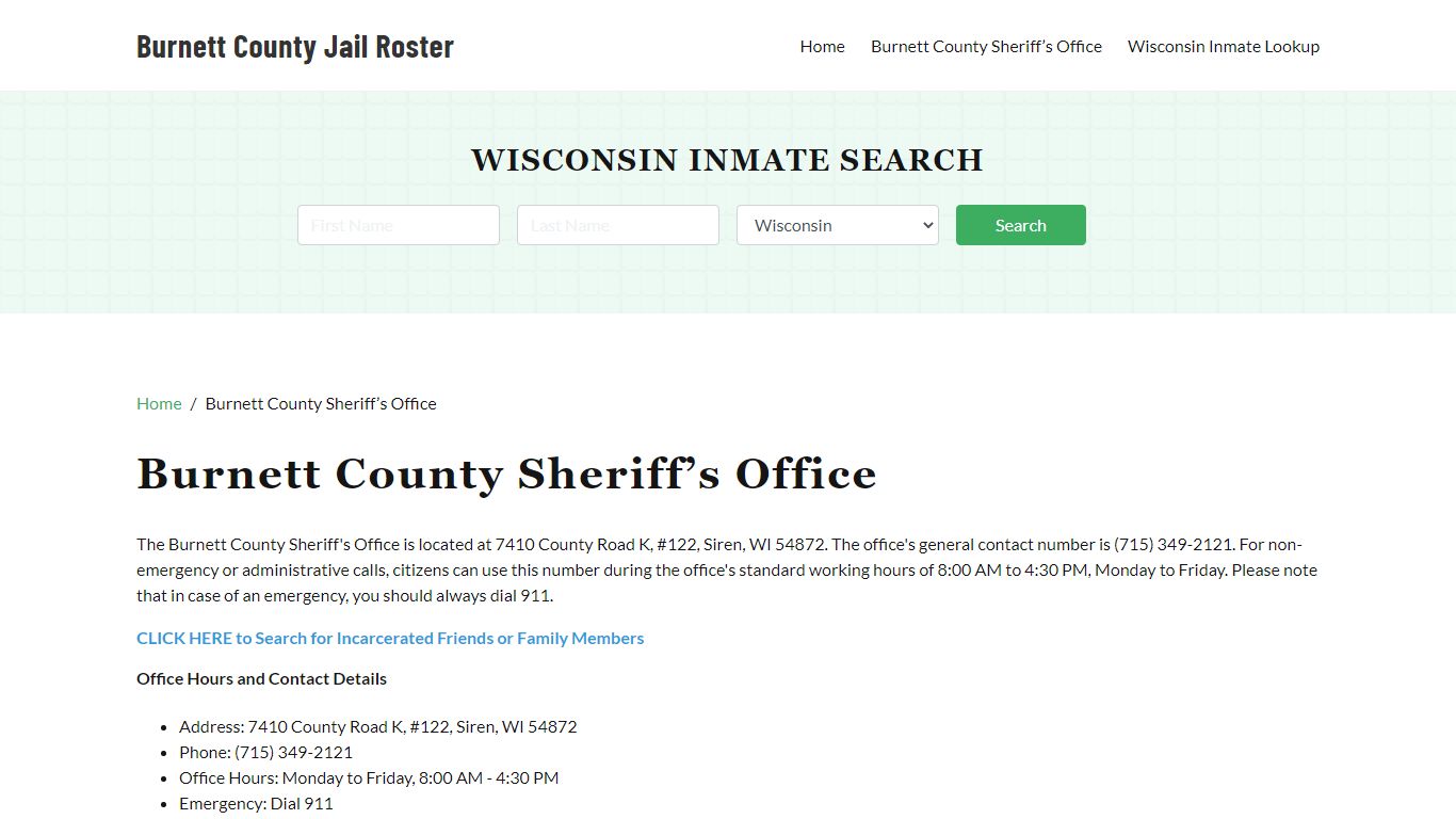 Burnett County Sheriff Office, WI, Arrest Warrants Search