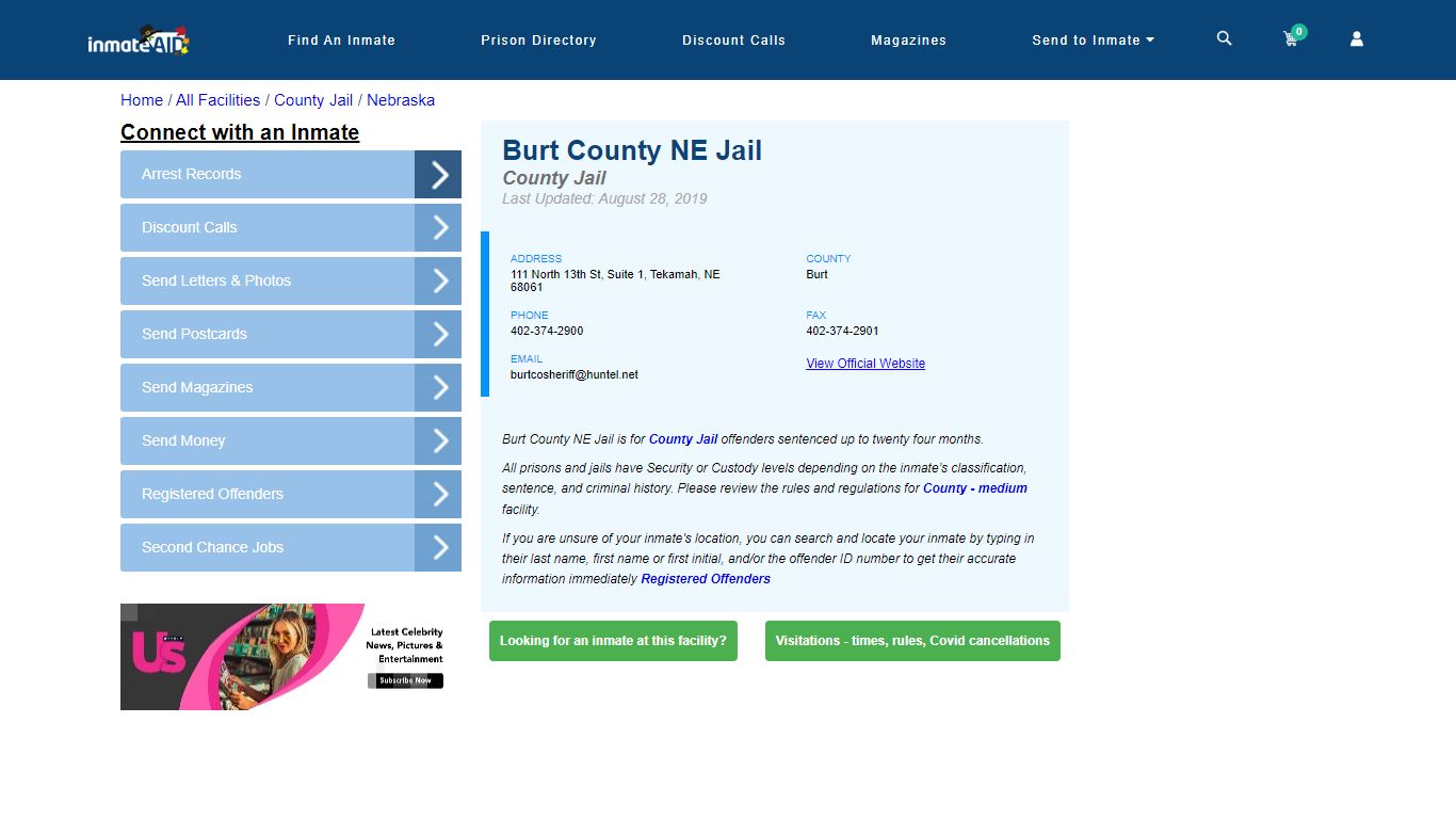 Burt County NE Jail - Inmate Locator - Tekamah, NE