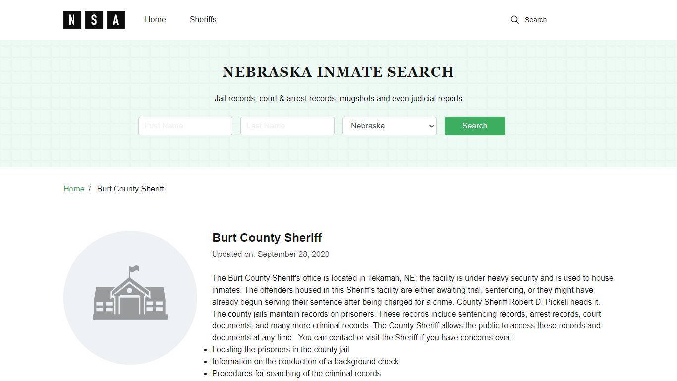 Burt County Sheriff, Nebraska and County Jail Information