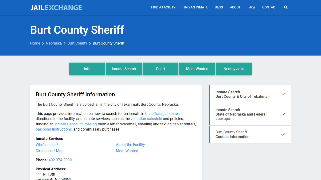 Burt County Sheriff, NE Inmate Search, Information - Jail Exchange