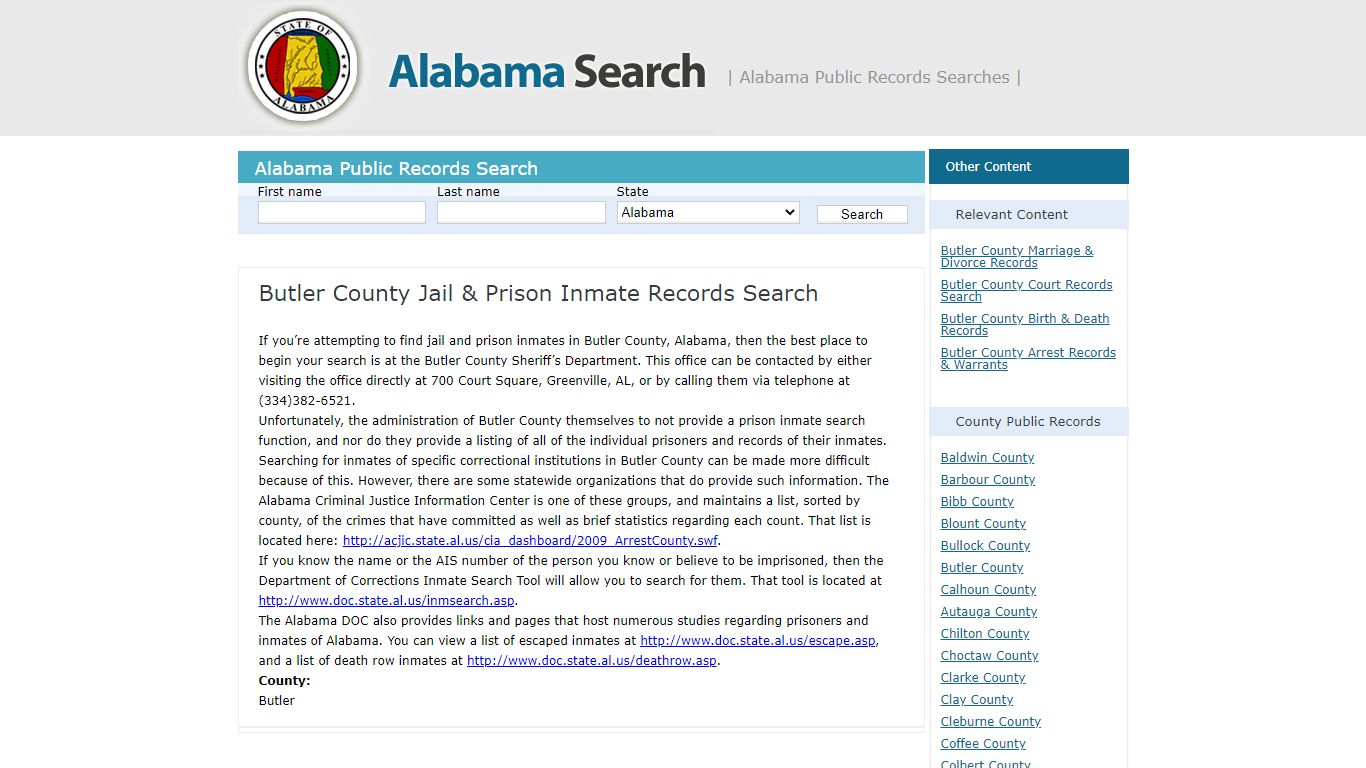 Butler County Jail & Prison Inmate Records Search - Alabama