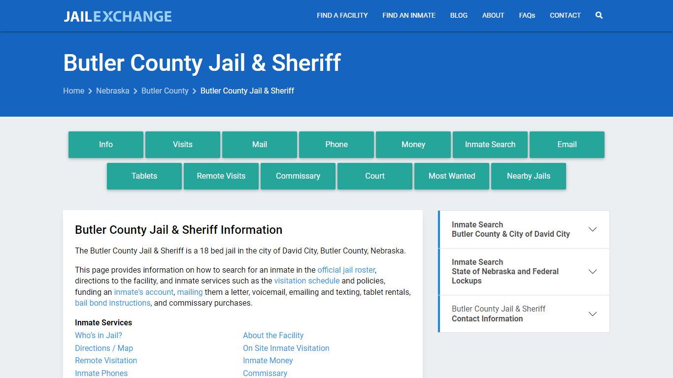 Butler County Jail & Sheriff, NE Inmate Search, Information
