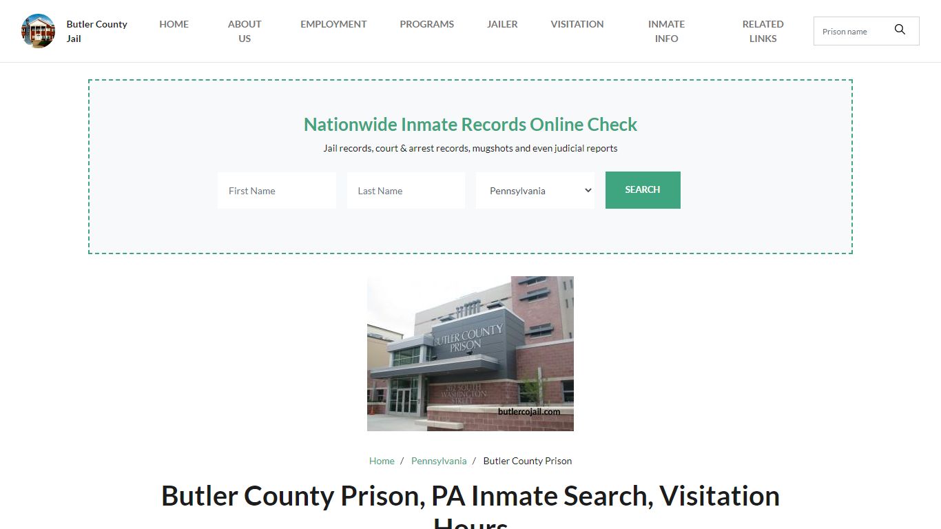 Butler County Prison, PA Inmate Search, Visitation Hours