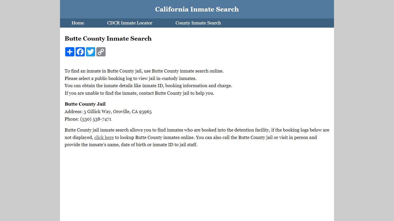 Butte County Inmate Search - California Inmate Search
