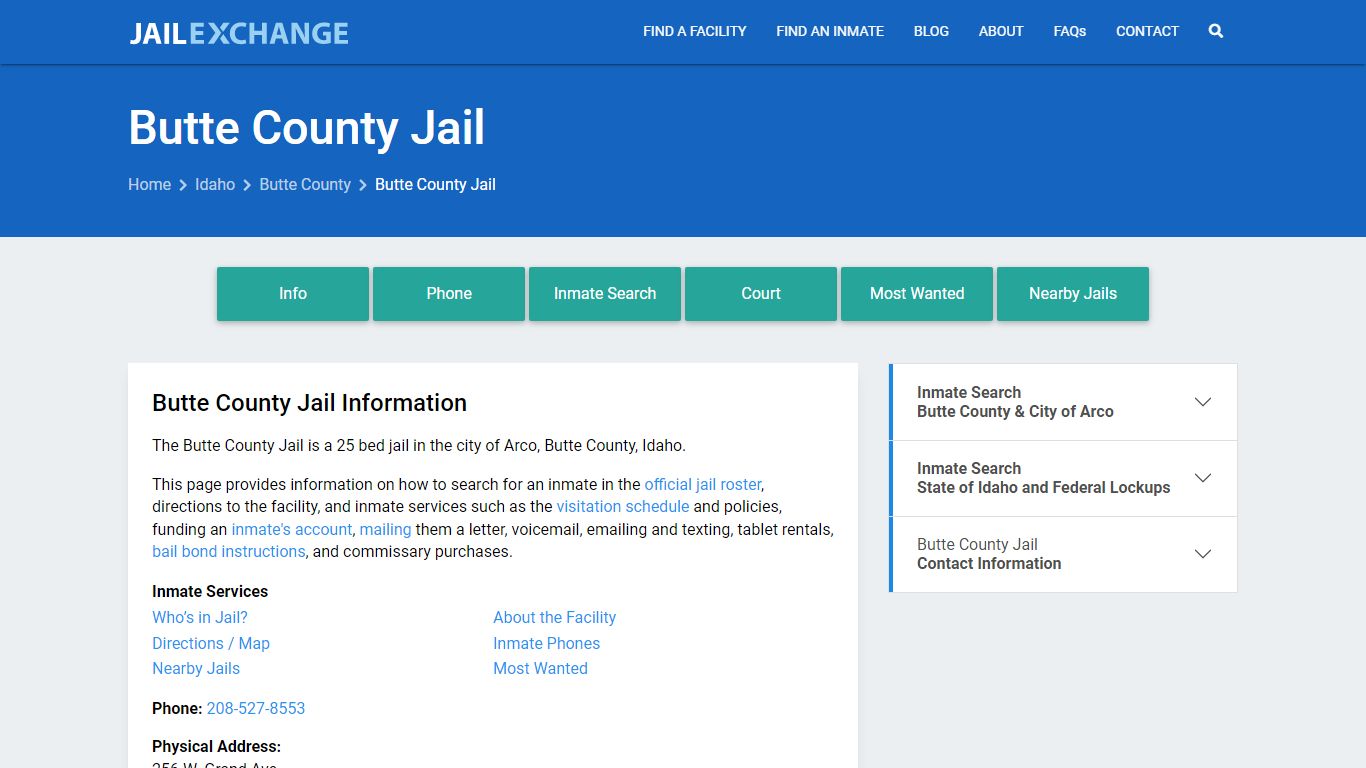 Butte County Jail, ID Inmate Search, Information
