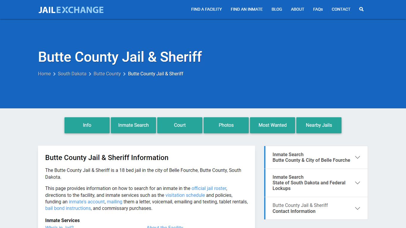 Butte County Jail & Sheriff, SD Inmate Search, Information