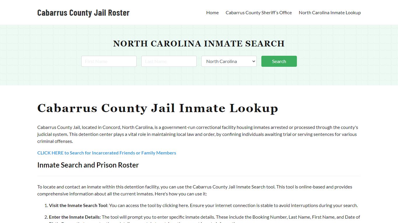 Cabarrus County Jail Roster Lookup, NC, Inmate Search