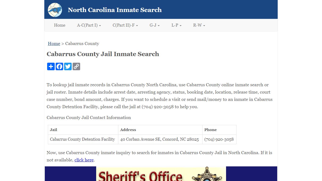 Cabarrus County Jail Inmate Search