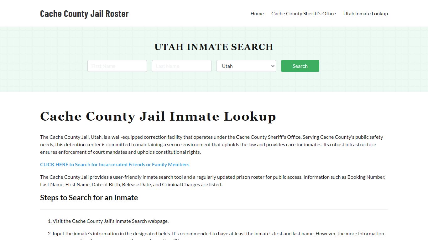 Cache County Jail Roster Lookup, UT, Inmate Search