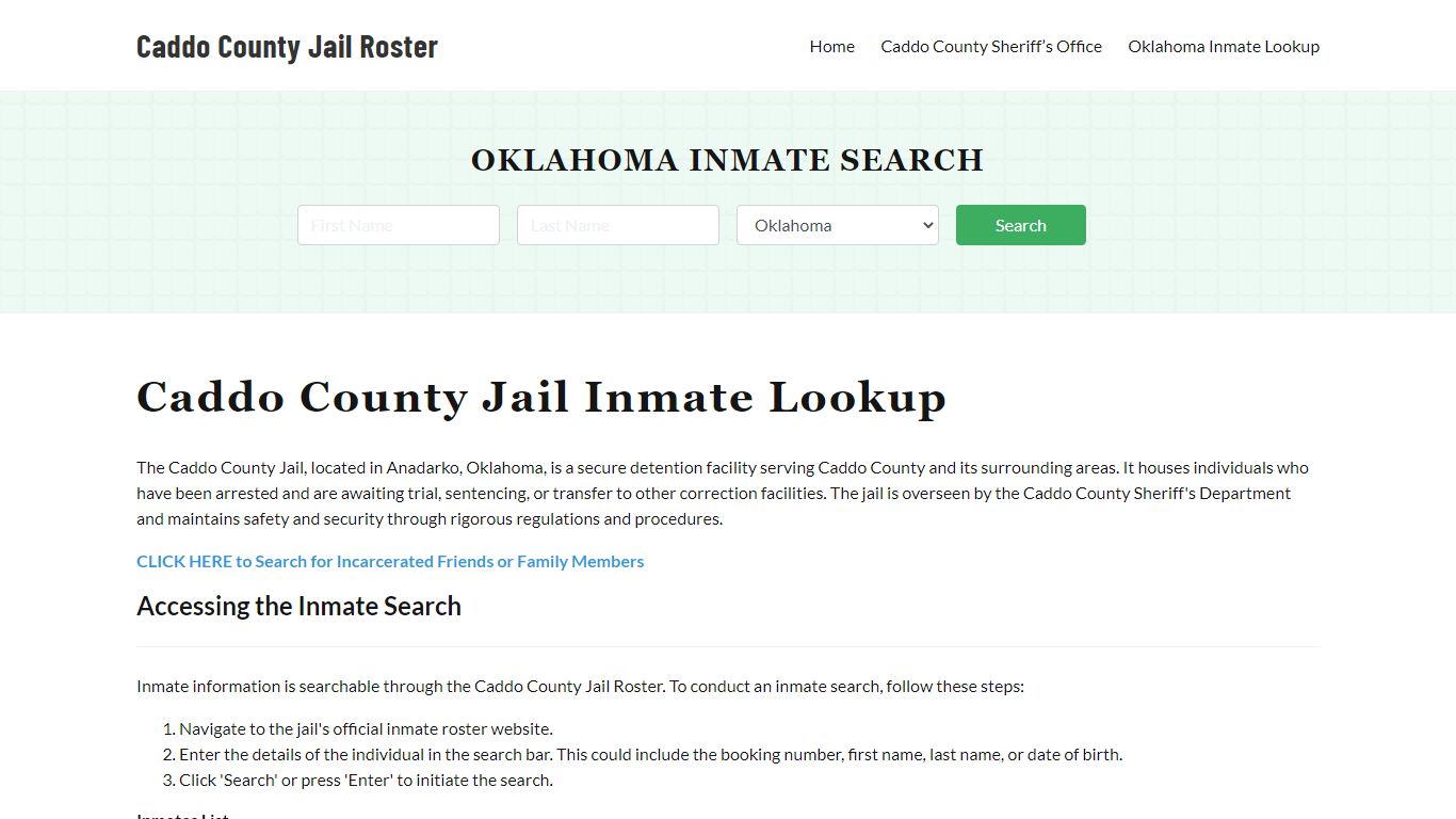Caddo County Jail Roster Lookup, OK, Inmate Search