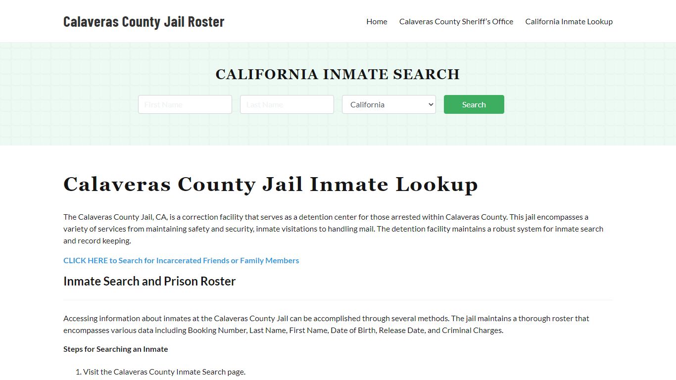 Calaveras County Jail Roster Lookup, CA, Inmate Search