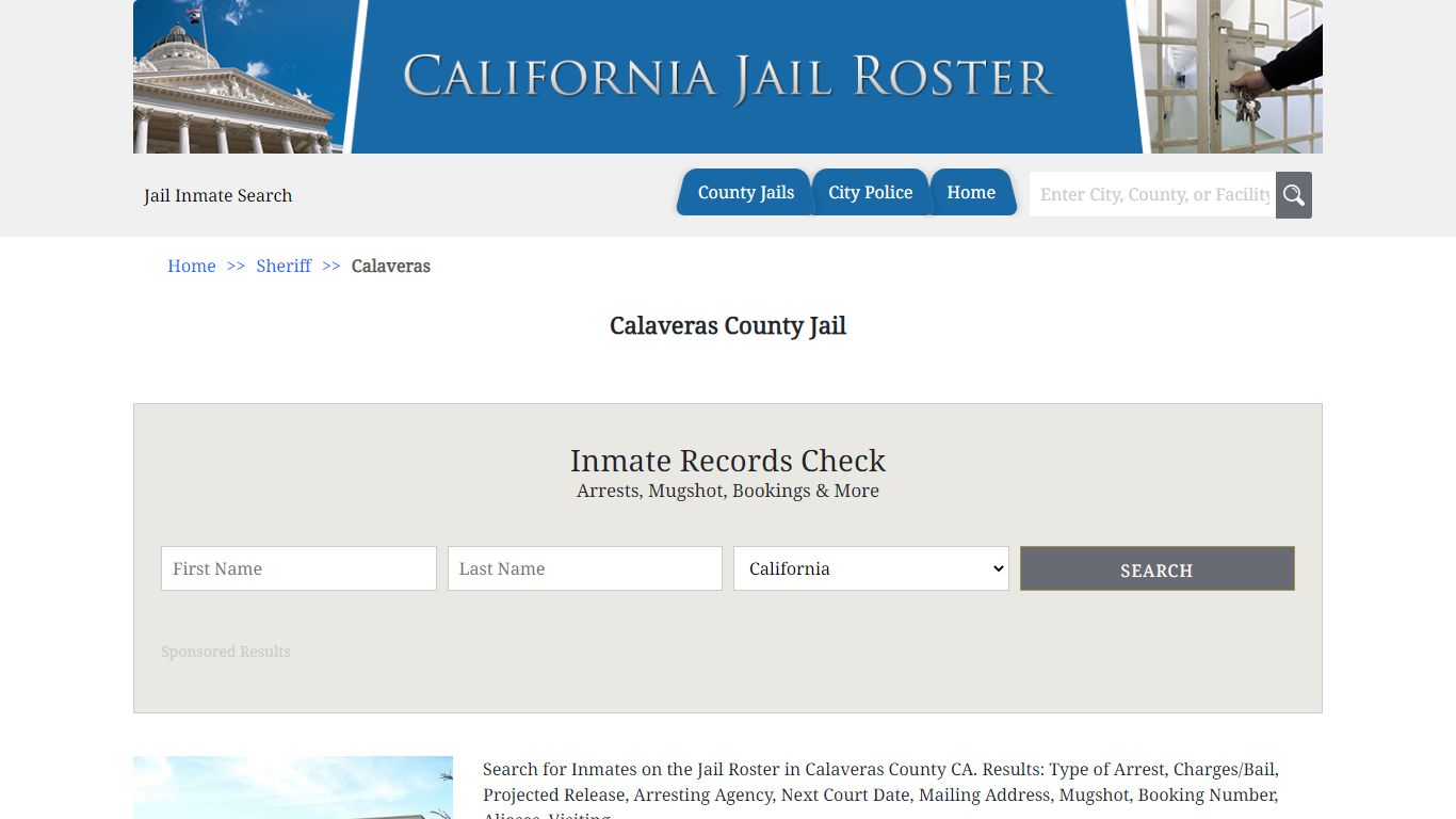 Calaveras County Jail | Jail Roster Search