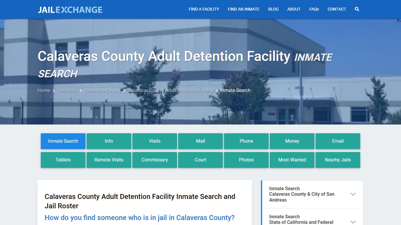 Calaveras County Adult Detention Facility Inmate Search - Jail Exchange