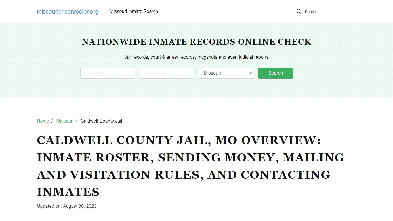 Caldwell County Jail, MO: Offender Lookip, Visitations, Contact Info