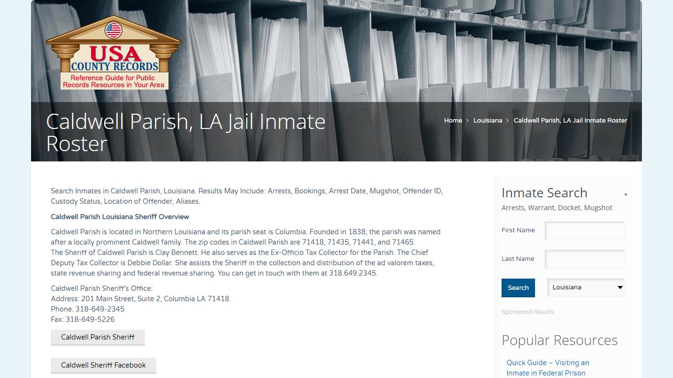 Caldwell Parish, LA Jail Inmate Roster | Name Search