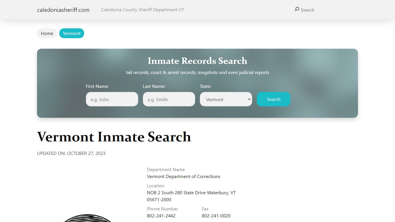 Vermont Inmate Search - Caledonia Sheriff