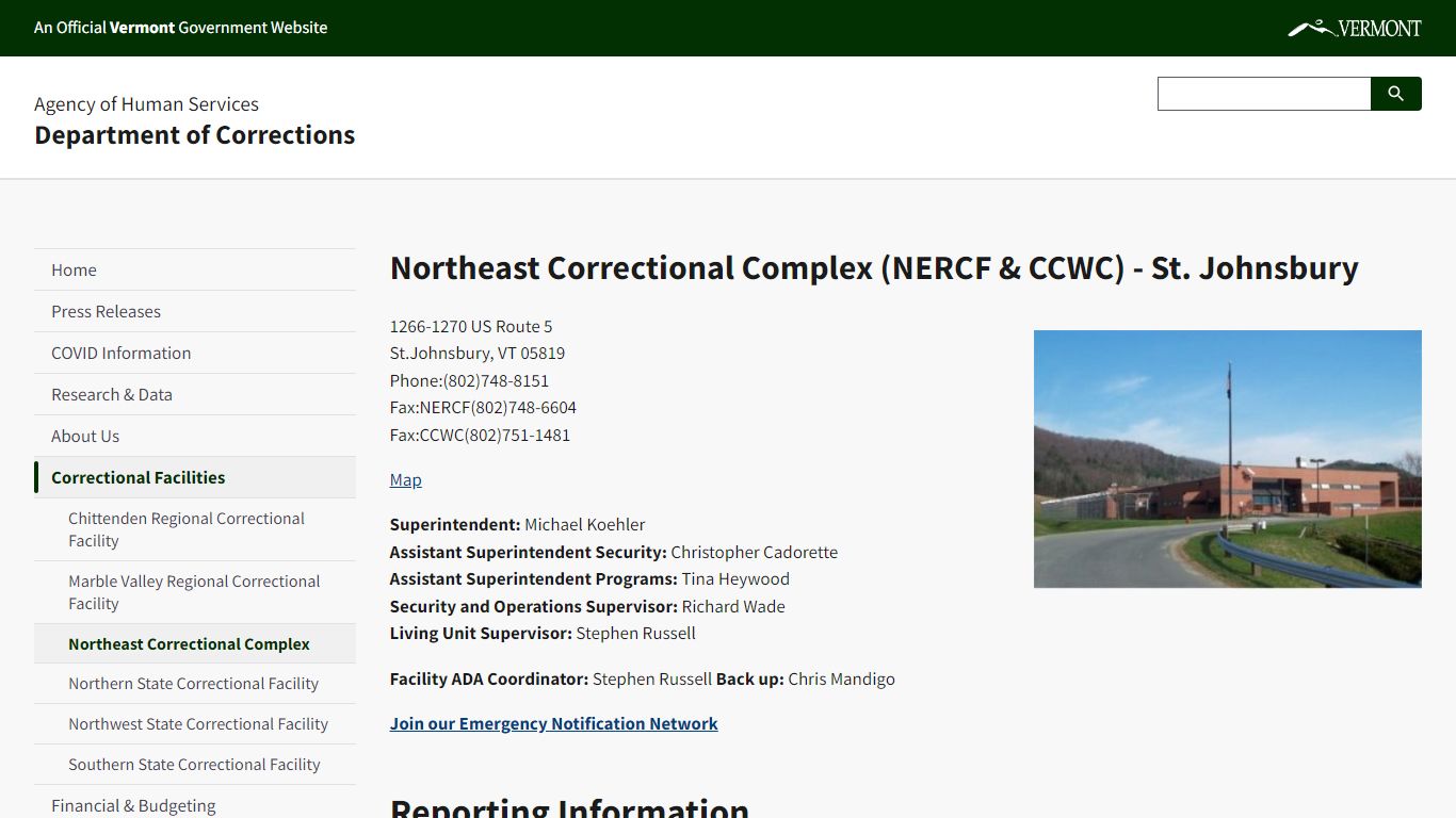 Northeast Correctional Complex (NERCF & CCWC) - St. Johnsbury