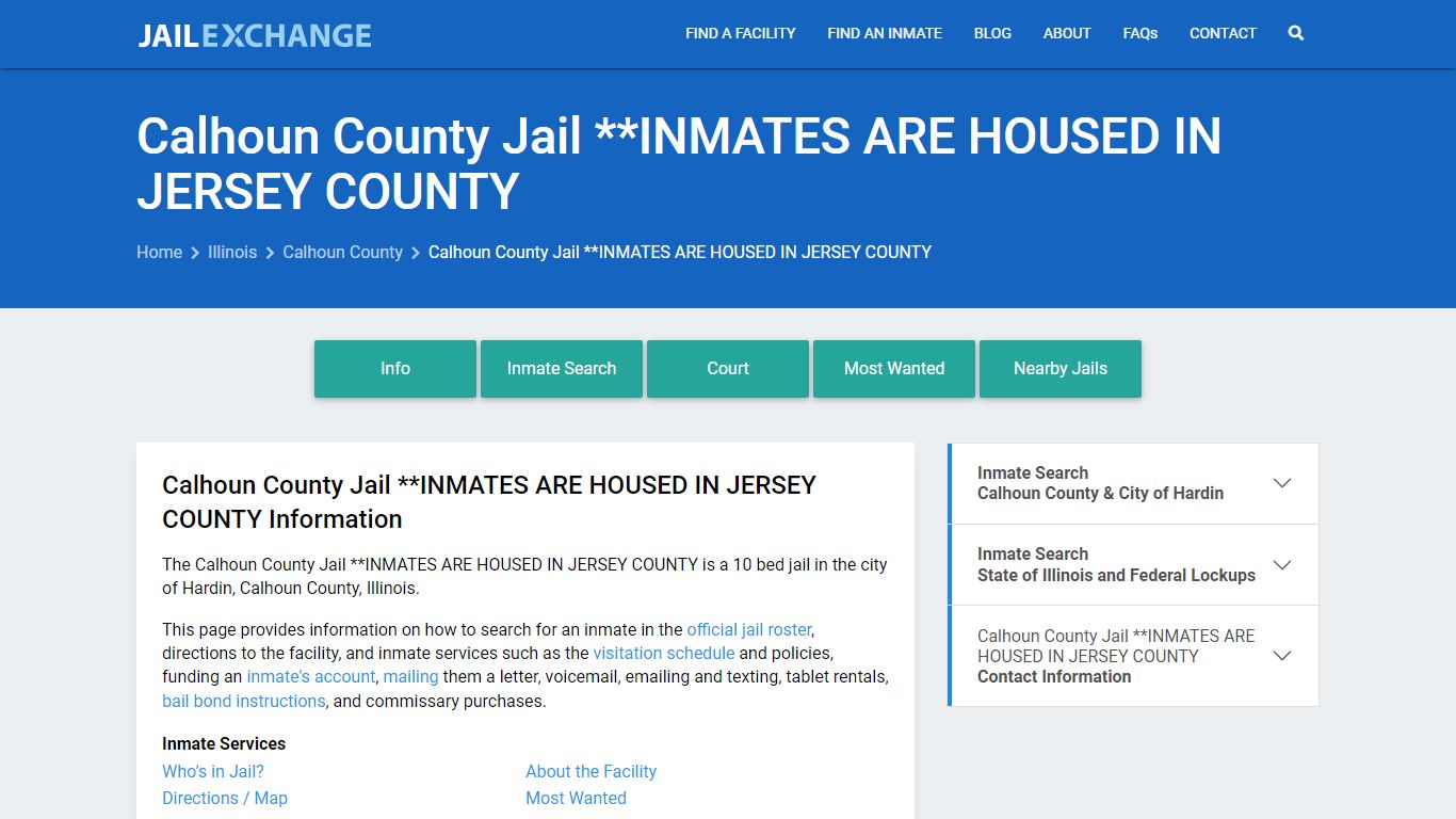 Calhoun County Jail **INMATES ARE HOUSED IN JERSEY COUNTY - Jail Exchange