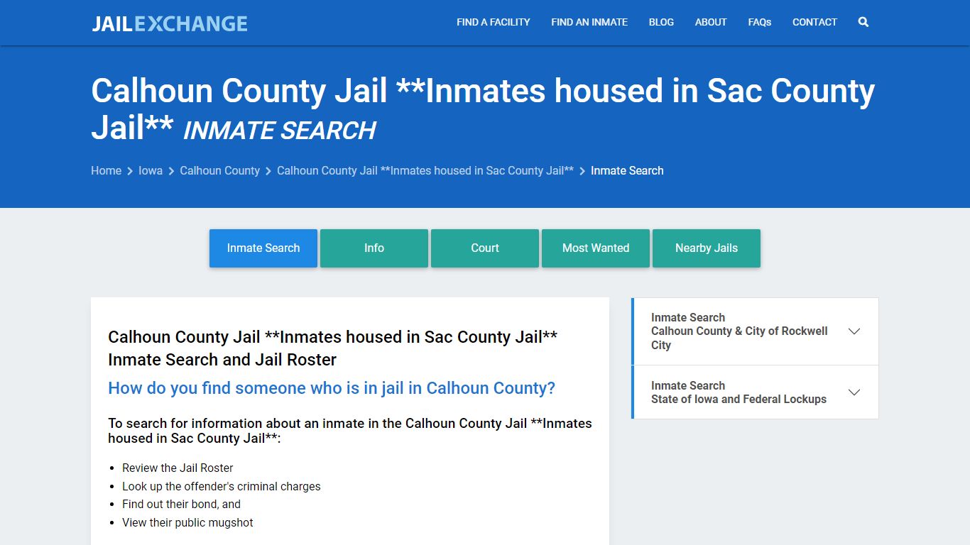 Calhoun County Jail **Inmates housed in Sac County Jail**