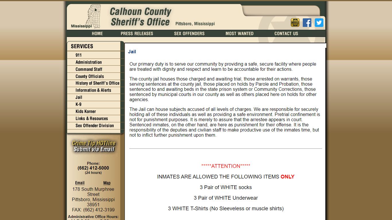 Jail - Calhoun County Sheriff MS