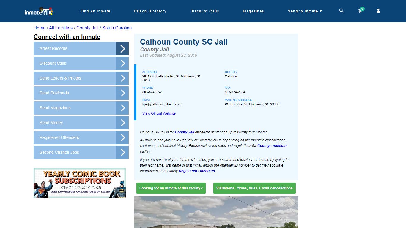 Calhoun County SC Jail - Inmate Locator - St. Matthews, SC